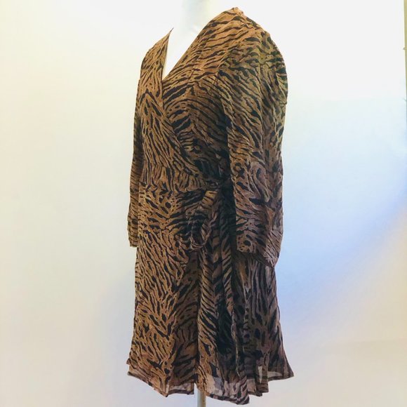 NWT GANNI MINI Georgette Wrap Dress, Tiger Pattern Size 12 (44) - Picture 3 of 14